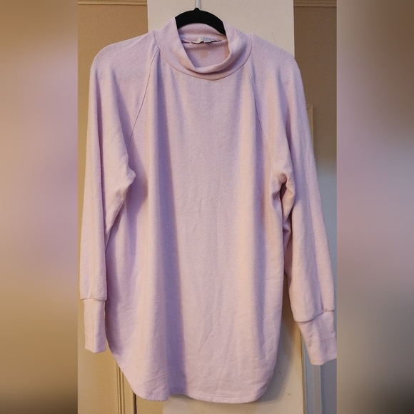 LOFT Mock Neck Shirttail Tunic Top Light Pink, L - Picture 3 of 6